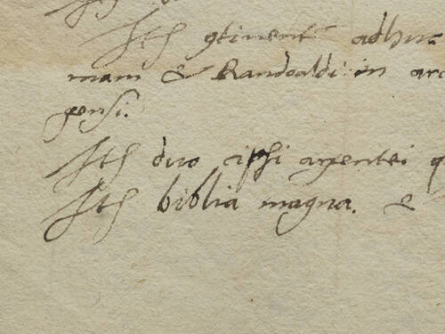 Inventaire de la fin du 16e s. mentionnant la Bible de Moutier-Grandval ("biblia magna")