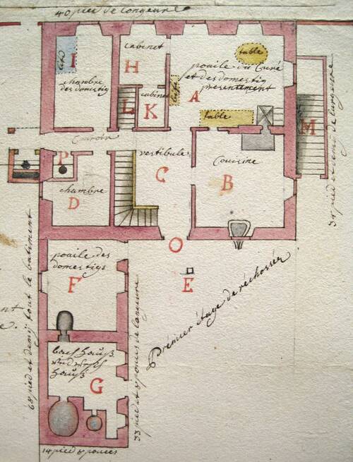 Grundriss des Pfarrhauses von Altenach (Oberelsass, Diözese Basel) aus dem Jahr 1764. Ausschnitt aus dem Erdgeschoss (A 23/3)