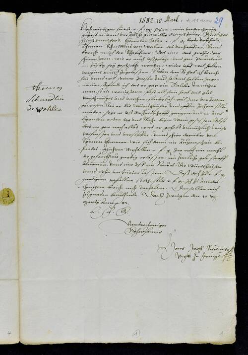 Lettre du bailli de Zwingen (Dossier Thoman Schmidlin, PCrim LZ 19)